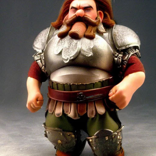 Image similar to gimli the dwarf an 80\'s anime world, wearing armor, incredibly detailed, ultra realistic, satoshi kon