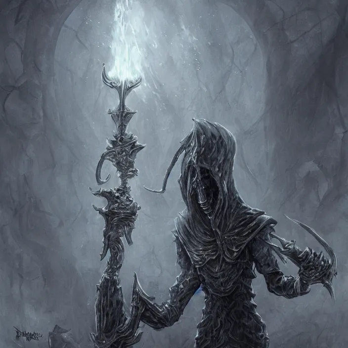 Image similar to squidward as a dark souls boss, trending on artstation, by david stoupakis