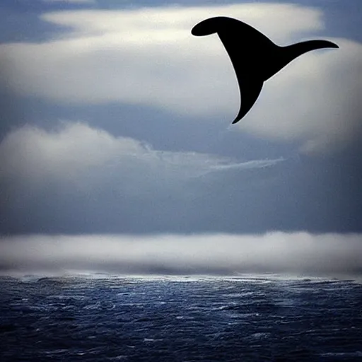 Prompt: photo of !dream “An orca jumping out of a sea of clouds”