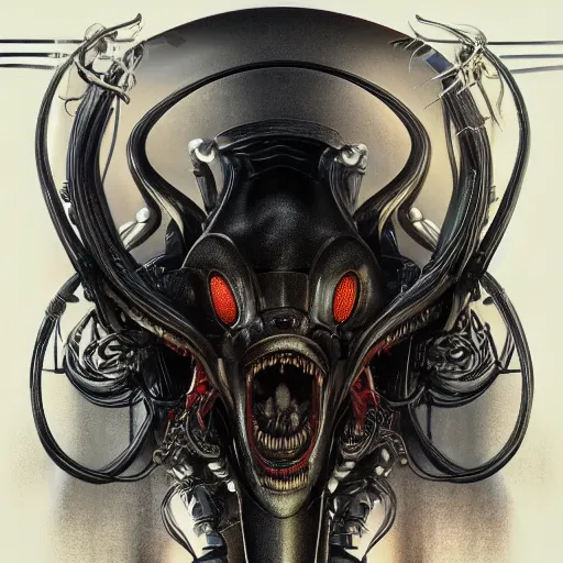 Image similar to mickey mouse xenomorph chimera lurkin in dark room portrait, designed by h. r. giger, highly intricate detailed 8 k ultrarealistic octane render by artgerm and rutkowski and mucha