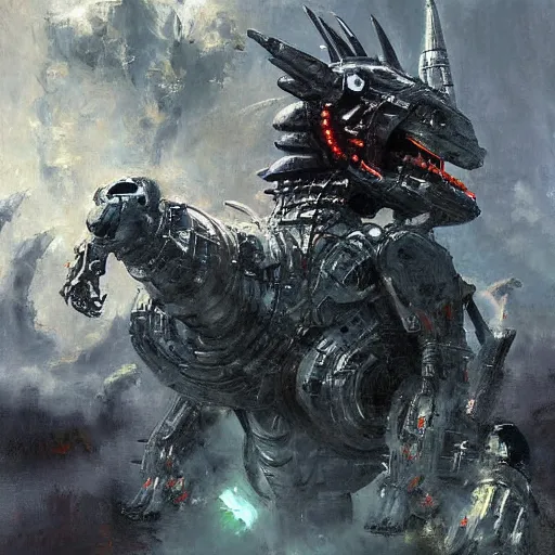 Prompt: mechagodzilla heisei style painting by jeremy mann