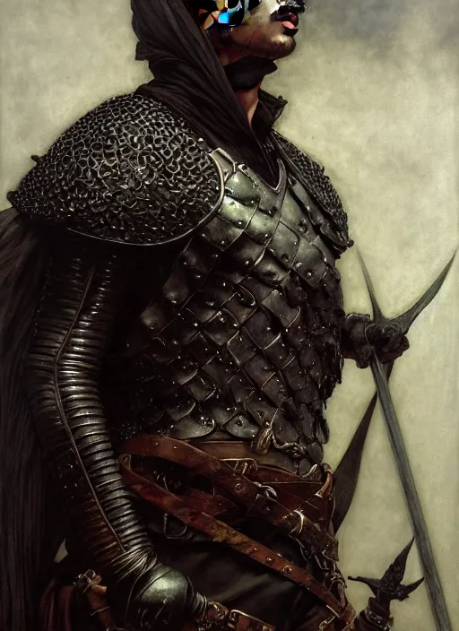 Prompt: thief, dagger, leather armor, full body, hyper realistic, extremely detailed, dnd character art portrait, dark fantasy art, intricate fantasy painting, dramatic lighting, vivid colors, deviantart, artstation, by edgar maxence and caravaggio and michael whelan and delacroix.