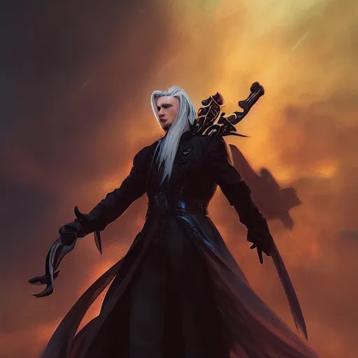 Prompt: Sephiroth portrait, atmospheric lighting, painted, intricate, volumetric lighting, beautiful, rich deep colors masterpiece, golden hour, sharp focus, ultra detailed, by Leesha Hannigan, Ross Tran, Thierry Doizon, Kai Carpenter,Ignacio Fernández Ríos