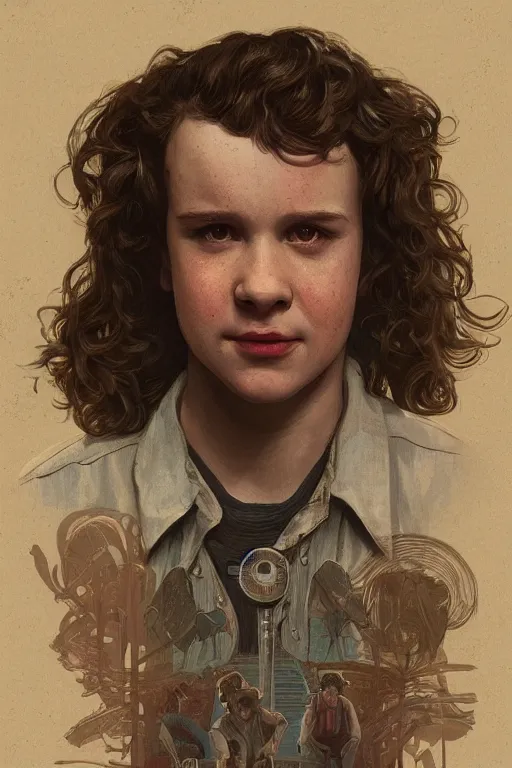 Image similar to Eddie Munson (Joseph Quinn) from Stranger Things, smiling, intricate, highly detailed, digital painting, artstation, concept art, sharp focus, illustration, art by greg rutkowski and alphonse mucha