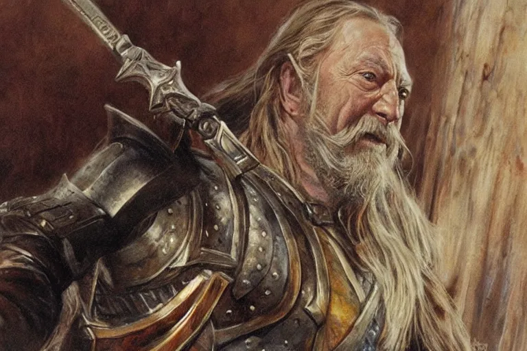 Image similar to Theoden. concept art by James Gurney.