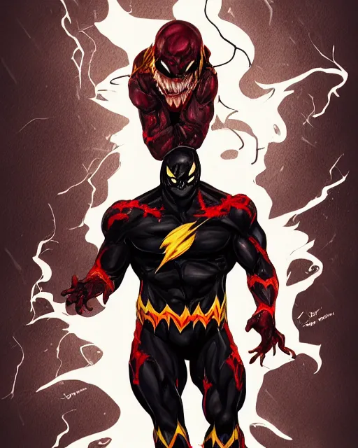 Image similar to venom as the flash, dynamic lighting, fantasy concept art, trending on art station, stunning visuals, creative, cinematic, ultra detailed, comic strip style