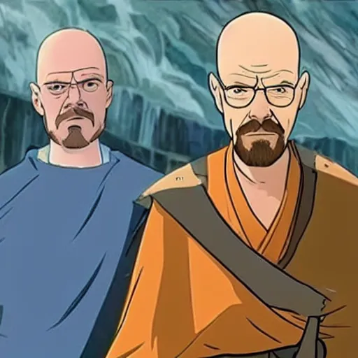 Image similar to Walter White and Jesse Pinkman in Avatar the Last Airbender life action movie, detailed