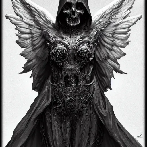 Prompt: a wlop 3 d render of the angel of death, intricate, extremely detailed, digital painting, artstation, concept art, smooth, sharp focus, illustration, intimidating lighting, incredible art