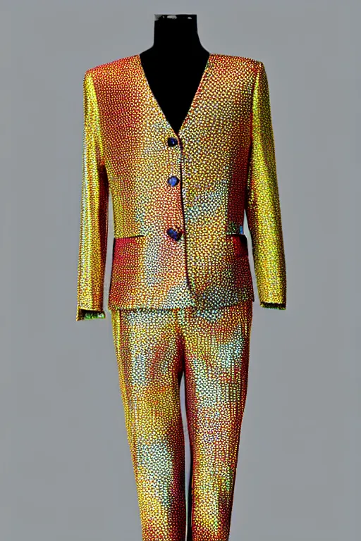 Prompt: psychedelic fashion business suit minimalist 1 9 2 0 s shimmering pattern textile business suit uniform