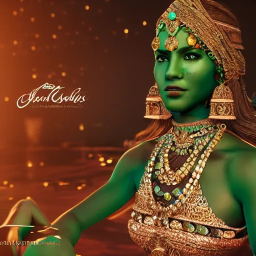 Prompt: photograph of wonderful princess with smooth fair skin, indian, green jewelry, breathtaking, elegant, ornate, intricate, hyper detailed, accent lighting, dramatic light, 4 k octane render