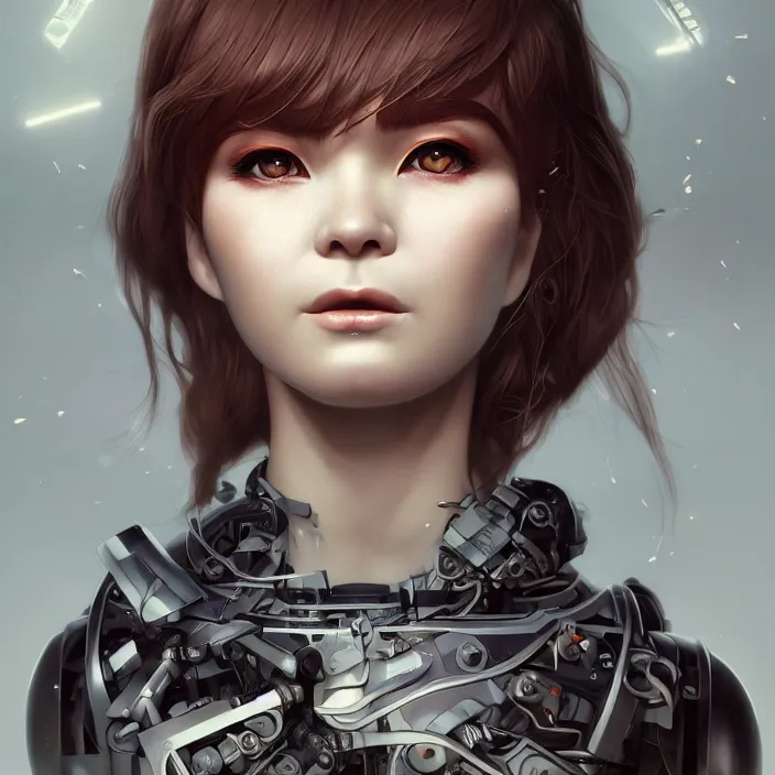 Image similar to symmetrical bjork cyborg - by tom bagshaw, by ilya kuvshinov, rtx rendering, octane render 1 2 8 k, maya, extreme high intricate details by wlop, digital anime art by ross tran, medium shot, close up shot, composition by sana takeda, dramatic lighting by greg rutkowski, 8 k, trending on artstation