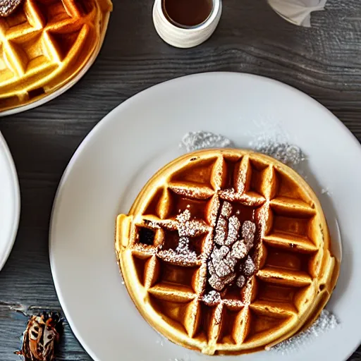 Image similar to waffles topped with roaches, cookbook photo