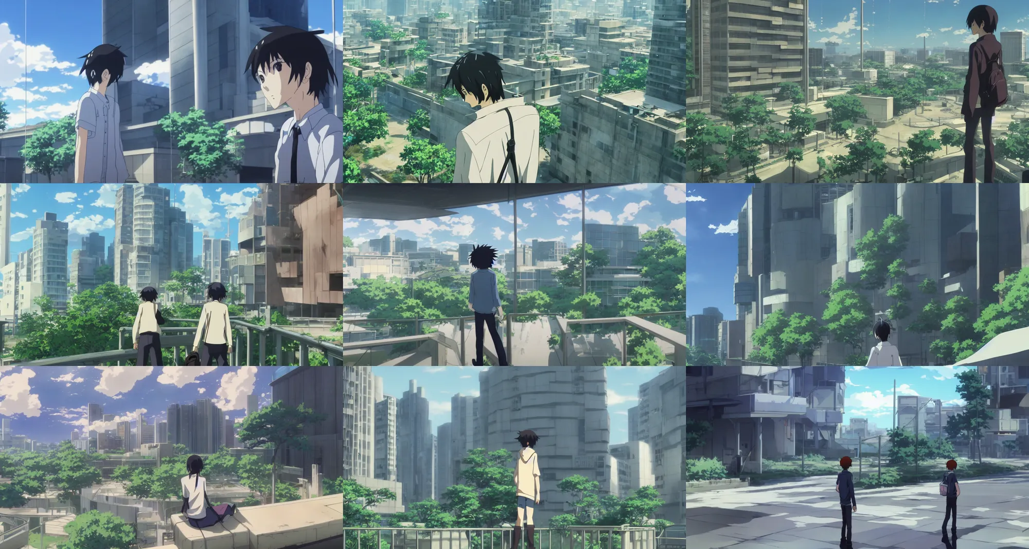 Prompt: screenshot from the anime film by Makoto Shinkai, lonely adult male, gamer, post modern architecture