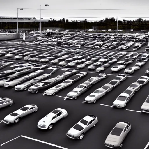 Image similar to Beatiful liminal Fuzzy Photograph of an infinite never-ending parking lot filled with cars, low angle