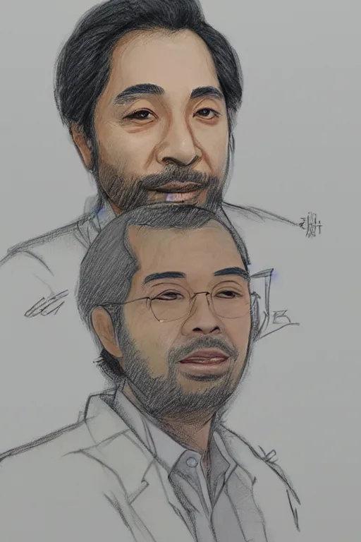 Prompt: portrait of habib rieziq shihab, line by eric - anthony johnson, sketch by jacqueline e, color by bo feng lin