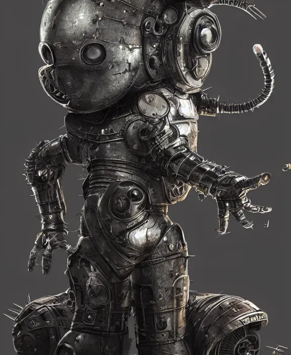 Prompt: a cybernetic mickey mouse with spiked armour, by hr giger and beksinski and stephan martiniere, 4 k resolution, detailed, 3 d render, unreal engine, octane render, trending on artstation
