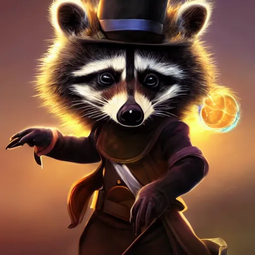 Prompt: epic professional digital airbrushed portrait art of a cute baby raccoon dressed as a magician,, best on artstation, cgsociety, wlop, Behance, pixiv, cosmic, epic, stunning, gorgeous,, masterpiece by Dorian Cleavanger and Stanley Lau,