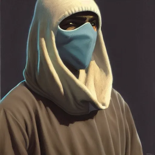 Image similar to portrait of a man wearing a balaclava and a hoodie, by gerald brom