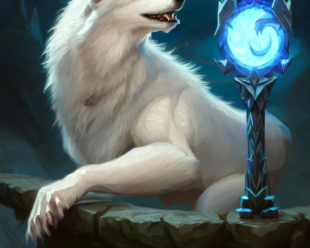 Prompt: full body albino wolf with blue eyes, backlight, rim lighting, deep focus, d & d, fantasy, intricate, elegant, highly detailed, digital painting, artstation, concept art, matte, sharp focus, illustration, hearthstone, art by artgerm and greg rutkowski and alphonse mucha