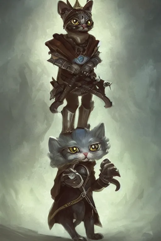 Image similar to cute little anthropomorphic cat knight wearing a cape and a crown, tiny, small, miniature cat , baby animal, short, pale blue armor, cute and adorable, pretty, beautiful, DnD character art portrait, matte fantasy painting, DeviantArt Artstation, by Jason Felix by Steve Argyle by Tyler Jacobson by Peter Mohrbacher, cinematic lighting