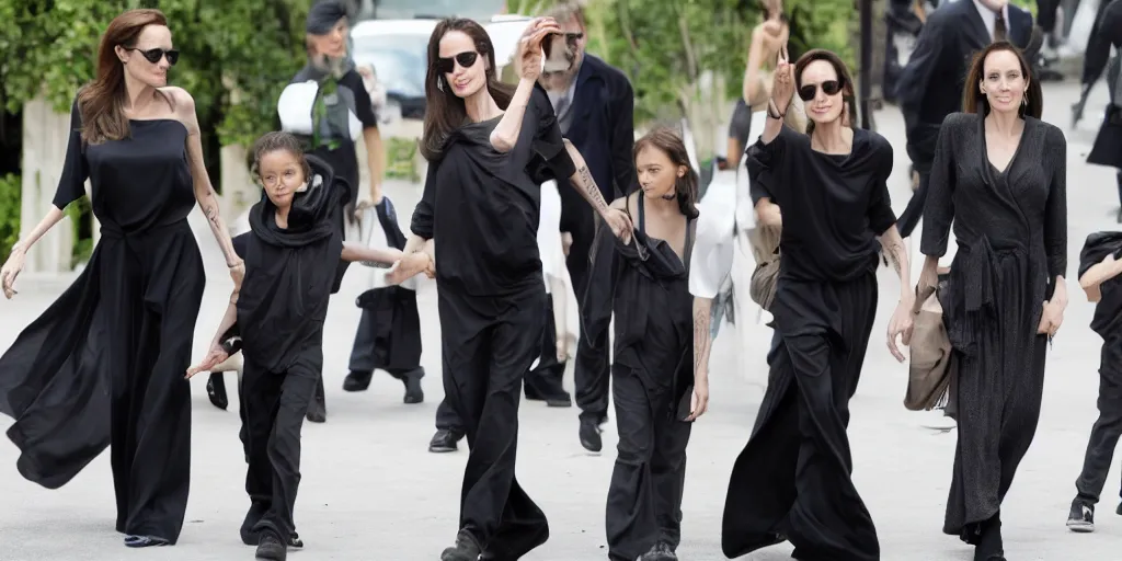 Prompt: angelina jolie is walking into the camera