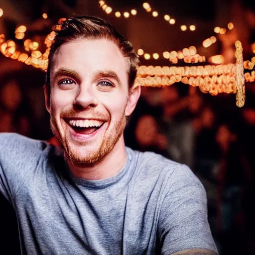 Image similar to photo of a 3 2 year old white man living thinking he's living the best life possible. he looks young for his age. he is at a dance club, it's as if he were in a music video. young woman are flocking to him and can be seen dancing around him in a seductive manner.