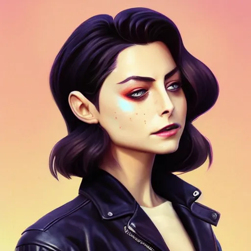 Image similar to a portrait of a beautiful willa holland as a greaser leather jacket, art by lois van baarle and loish and ross tran and rossdraws and sam yang and samdoesarts and artgerm, digital art, highly detailed, intricate, sharp focus, trending on artstation hq, deviantart, unreal engine 5, 4 k uhd image