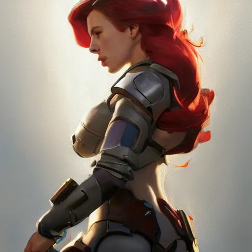 Image similar to greg manchess portrait painting of partially armored scarlett johansson as overwatch character, medium shot, asymmetrical, profile picture, organic painting, sunny day, matte painting, bold shapes, hard edges, street art, trending on artstation, by huang guangjian and gil elvgren and sachin teng