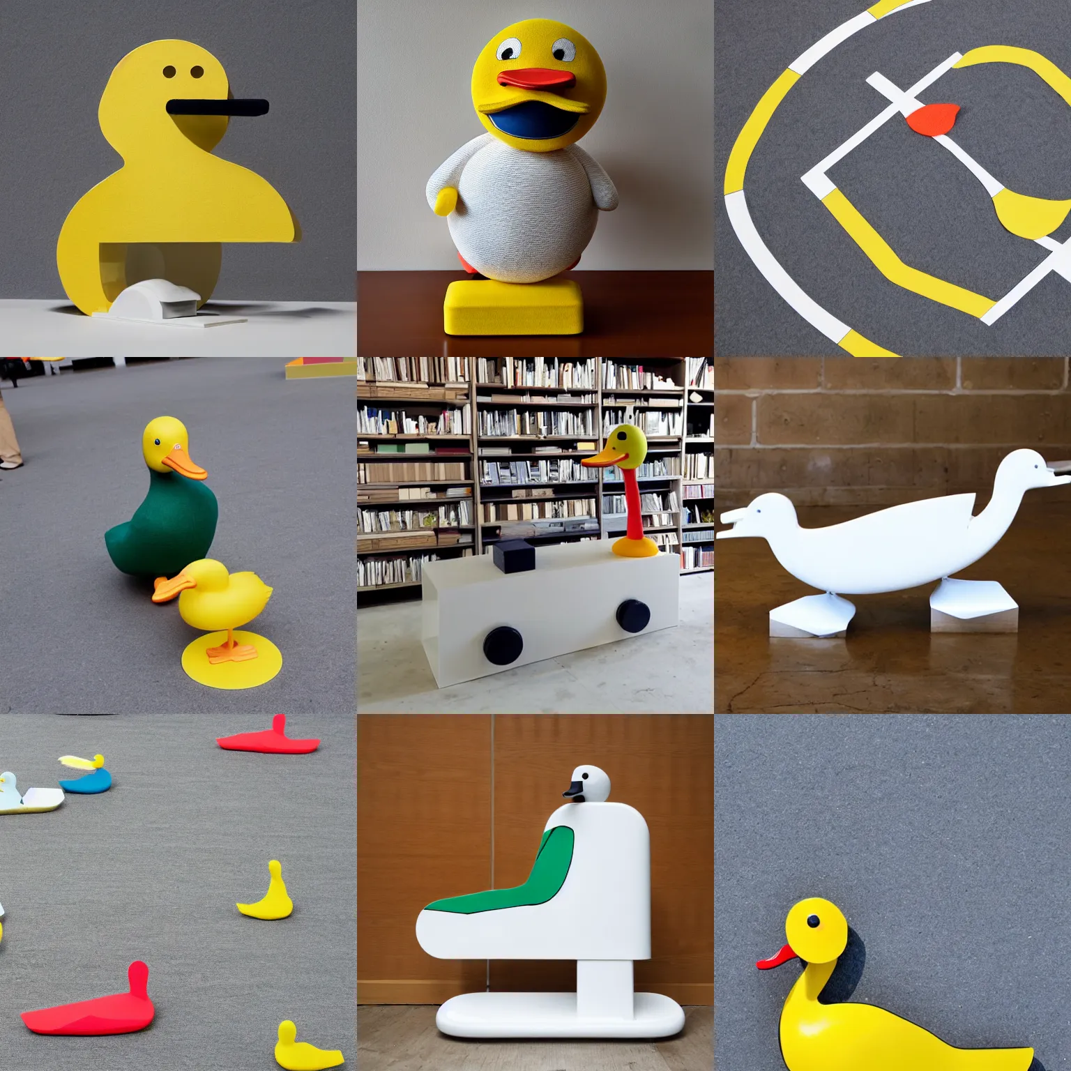 Prompt: duck duck goose giant toy with name card by dieter rams