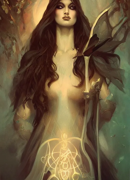 Image similar to tarot!!, fairy queen, fantasy medieval, no noise, elegant, concept art, sharp focus, beautiful face!!, digital art, smooth defined outlines!!, by Brom, trending on Artstation, Tom Bagshaw, Sargent