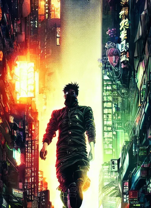 Prompt: manga cover, jake gyllenhaal, intricate cyberpunk city, emotional lighting, character illustration by tatsuki fujimoto