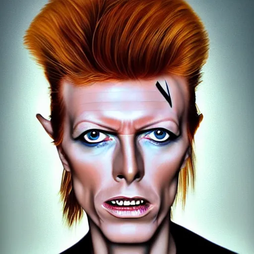Prompt: Caricature portraits done of a young David Bowie, realistic, hyperrealistic, very realistic, highly detailed, very detailed, extremely detailed, detailed, oil painting, digital art, trending on artstation