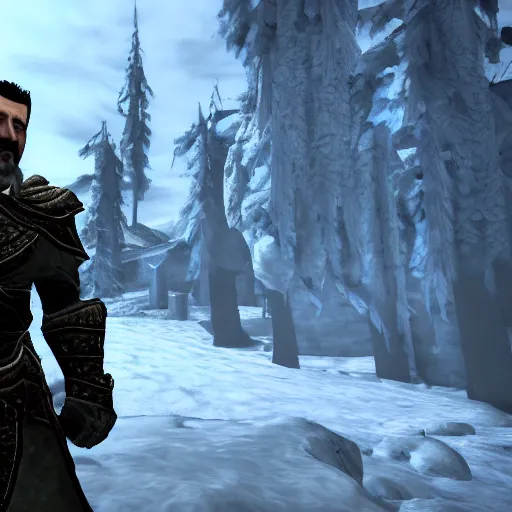 Image similar to Igor Ghirkin Strelkov in The Elder Scrolls V: Skyrim, cinematic still