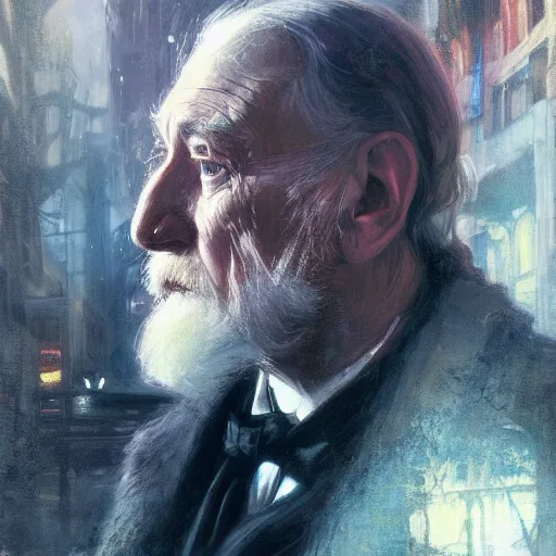 Prompt: sir richard st john harris as dumbledore, hyperrealistic portrait, bladerunner street, art of elysium by jeremy mann and alphonse mucha, fantasy art, photo realistic, dynamic lighting, artstation, poster, volumetric lighting, very detailed face, 4 k, award winning