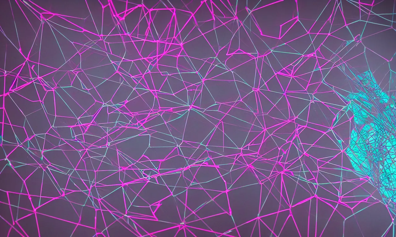 Image similar to reflexion neon cyberpunk voronoi depth fog wires connexion