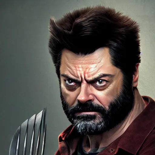 Image similar to logan wolverine pictured as nick offerman, x - men marvel movie still, imdb, detailed, 8 k, poster photosession style, deviantart and artstation top picks