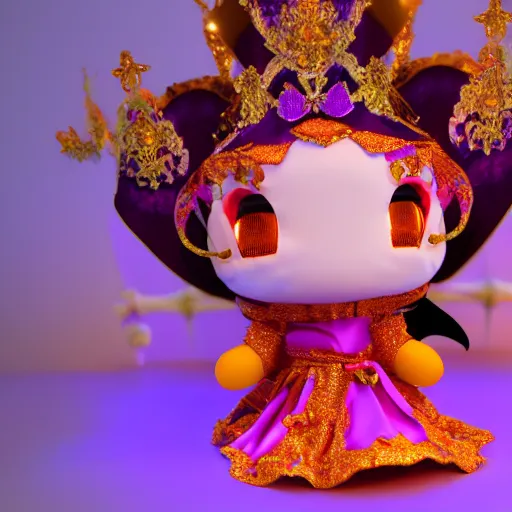 Prompt: cute fumo plush of a elaborately dressed princess in orange and purple regalia, crown, outline glow lens flare, vray