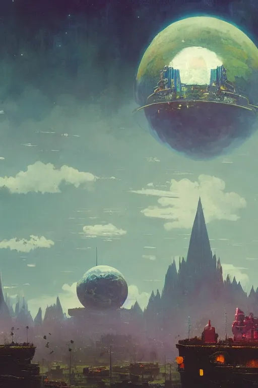 Image similar to Artificial planet with giant buildings and a space station. Beeple, grimshaw, thomas cole, ismail inceoglu, winslow homer, greg rutkowski, gerald brom, marc simonetti, simon stalenhag, anton fadeev, donglu yu