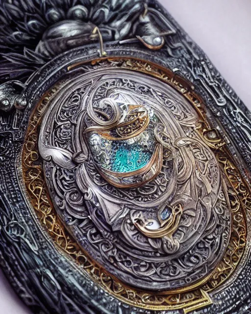 Image similar to close up shot of an amulet, fantasy, intricate, elegant, highly detailed, digital painting, artstation, concept art, smooth, sharp focus, illustration