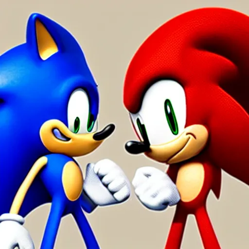 Image similar to sonic and knuckles smooching each other