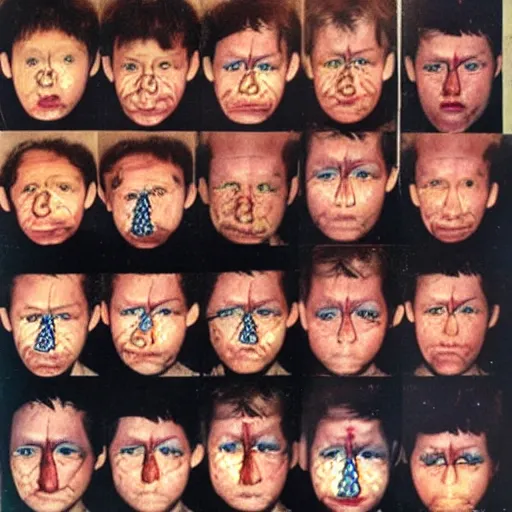 Prompt: a person with multiple eyes, mug shot, 1987