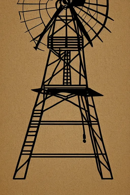 Image similar to minimalist boho style art of a an old windmill, illustration, vector art