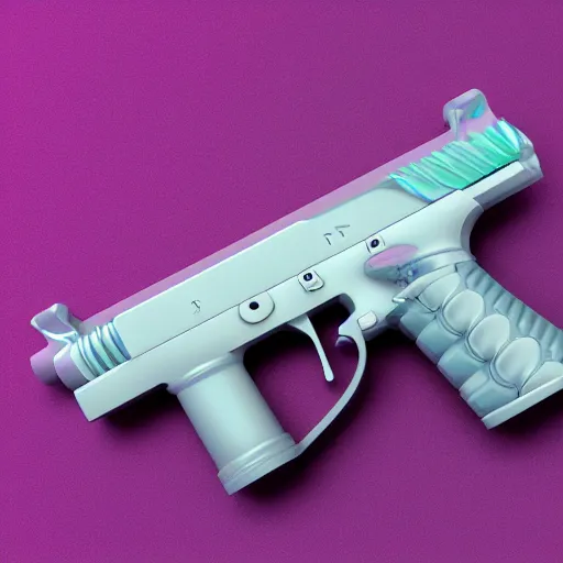 Image similar to pink coloured, majors thermodynamic pistol from ghost in the shell, cute, weapon, gun, 3 d filament print, octane render, high definition