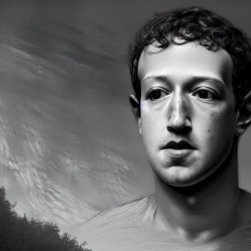 Image similar to portrait of a mark zuckerberg staring into the void, high detail, dramatic pose, illustration by gustav dore