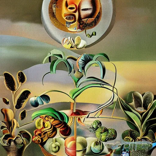 Image similar to infinite space on minestrone plants and orchids by cirico, salvador dali