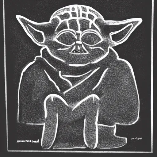 Image similar to coal drawing of Yoda meditating