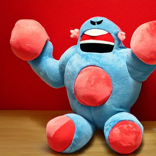 Prompt: plush muscle monster, cute and strong, pillowy biceps