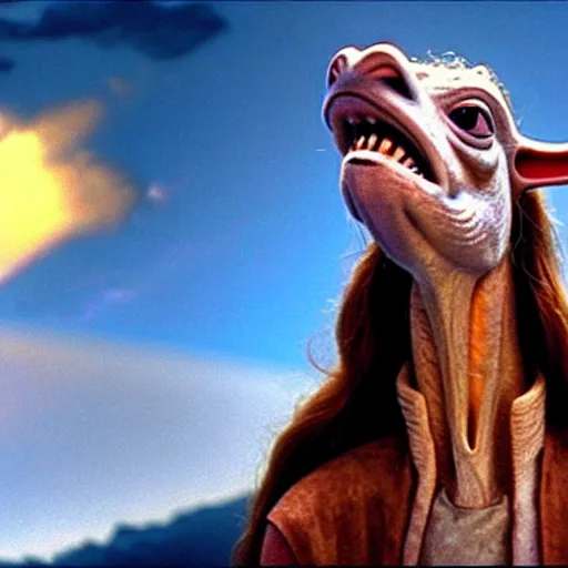 Prompt: Jar Jar Binks in heaven, still