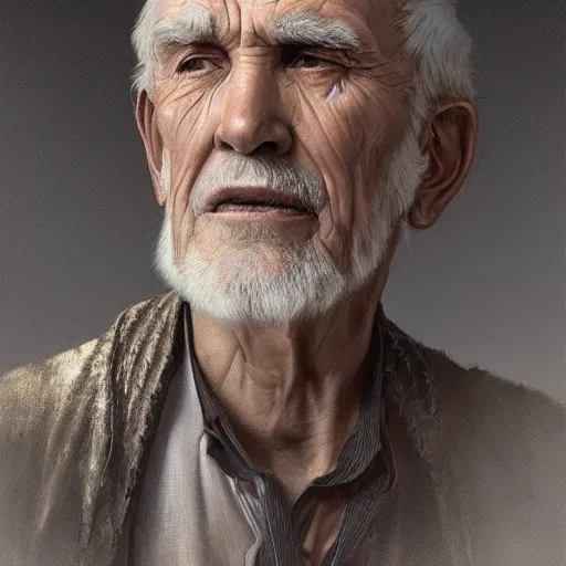 Image similar to ultra realistic illustration, bella thorne as old man, intricate, elegant, highly detailed, digital painting, artstation, concept art, smooth, sharp focus, illustration, art by artgerm and greg rutkowski and alphonse mucha