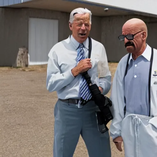 Image similar to Joe biden and Walter White in Los Pollos Hermanos